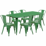 COMMERCIAL GRADE 31.5" X 63" RECTANGULAR GREEN METAL INDOOR-OUTDOOR TABLE SET WITH 6 STACK CHAIRS <font color=green>FREE SHIPPING!</font>