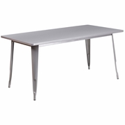 COMMERCIAL GRADE 31.5" X 63" RECTANGULAR SILVER METAL INDOOR-OUTDOOR TABLE: <font color=green>FREE SHIPPING!</font>