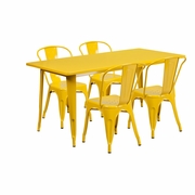 COMMERCIAL GRADE 31.5" X 63" RECTANGULAR YELLOW METAL INDOOR-OUTDOOR TABLE SET WITH 4 STACK CHAIRS <font color=green>FREE SHIPPING!</font>