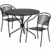 COMMERCIAL GRADE 35.25" ROUND BLACK INDOOR-OUTDOOR STEEL PATIO TABLE SET WITH 2 ROUND BACK CHAIRS <font color=green>FREE SHIPPING!</font>