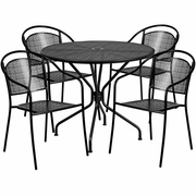 COMMERCIAL GRADE 35.25" ROUND BLACK INDOOR-OUTDOOR STEEL PATIO TABLE SET WITH 4 ROUND BACK CHAIRS <font color=green>FREE SHIPPING!</font>