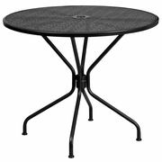COMMERCIAL GRADE 35.25" ROUND BLACK INDOOR-OUTDOOR STEEL PATIO TABLE WITH UMBRELLA HOLE: <font color=green>FREE SHIPPING!</font>