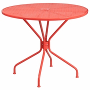 COMMERCIAL GRADE 35.25" ROUND CORAL INDOOR-OUTDOOR STEEL PATIO TABLE WITH UMBRELLA HOLE: <font color=green>FREE SHIPPING!</font>