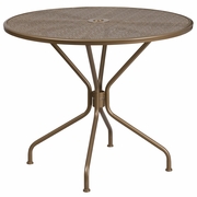 COMMERCIAL GRADE 35.25" ROUND GOLD INDOOR-OUTDOOR STEEL PATIO TABLE WITH UMBRELLA HOLE: <font color=green>FREE SHIPPING!</font>