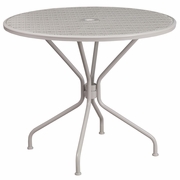 COMMERCIAL GRADE 35.25" ROUND LIGHT GRAY INDOOR-OUTDOOR STEEL PATIO TABLE WITH UMBRELLA HOLE: <font color=green>FREE SHIPPING!</font>