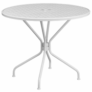 COMMERCIAL GRADE 35.25" ROUND WHITE INDOOR-OUTDOOR STEEL PATIO TABLE WITH UMBRELLA HOLE <font color=green>FREE SHIPPING!</font>