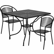COMMERCIAL GRADE 35.5" SQUARE BLACK INDOOR-OUTDOOR STEEL PATIO TABLE SET WITH 2 ROUND BACK CHAIRS <font color=green>FREE SHIPPING!</font>
