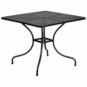 COMMERCIAL GRADE 35.5" SQUARE BLACK INDOOR-OUTDOOR STEEL PATIO TABLE WITH UMBRELLA HOLE: <font color=green>FREE SHIPPING!</font>