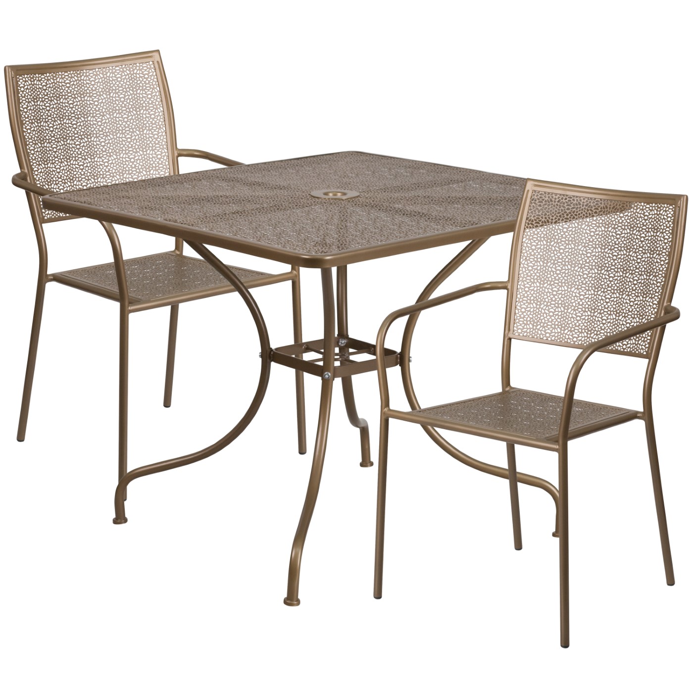 COMMERCIAL GRADE 35.5" SQUARE GOLD INDOOR-OUTDOOR STEEL PATIO TABLE SET WITH 2 SQUARE BACK CHAIRS: <font color=green>FREE SHIPPING!</font> COMMERCIAL GRADE 35.5" SQUARE GOLD INDOOR-OUTDOOR STEEL PATIO TABLE SET WITH 2 SQUARE BACK CHAIRS: <font color=green>FREE SHIPPING!</font>