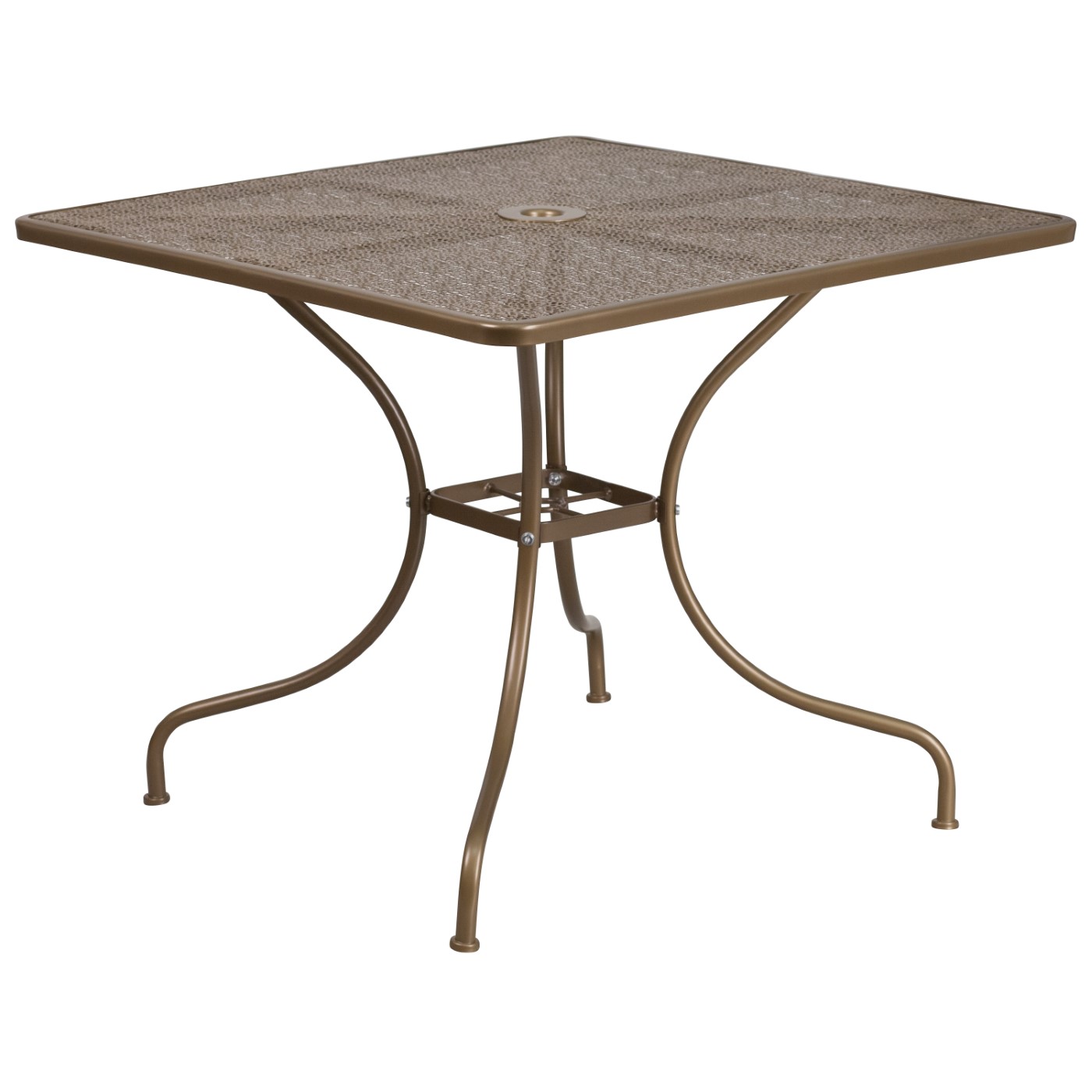 COMMERCIAL GRADE 35.5" SQUARE GOLD INDOOR-OUTDOOR STEEL PATIO TABLE WITH UMBRELLA HOLE: <font color=green>FREE SHIPPING!</font> COMMERCIAL GRADE 35.5" SQUARE GOLD INDOOR-OUTDOOR STEEL PATIO TABLE WITH UMBRELLA HOLE: <font color=green>FREE SHIPPING!</font>
