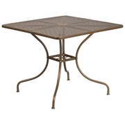 COMMERCIAL GRADE 35.5" SQUARE GOLD INDOOR-OUTDOOR STEEL PATIO TABLE WITH UMBRELLA HOLE: <font color=green>FREE SHIPPING!</font>