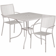 COMMERCIAL GRADE 35.5" SQUARE LIGHT GRAY INDOOR-OUTDOOR STEEL PATIO TABLE SET WITH 2 SQUARE BACK CHAIRS <font color=green>FREE SHIPPING!</font>