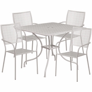COMMERCIAL GRADE 35.5" SQUARE LIGHT GRAY INDOOR-OUTDOOR STEEL PATIO TABLE SET WITH 4 SQUARE BACK CHAIRS <font color=green>FREE SHIPPING!</font>