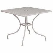 COMMERCIAL GRADE 35.5" SQUARE LIGHT GRAY INDOOR-OUTDOOR STEEL PATIO TABLE WITH UMBRELLA HOLE: <font color=green>FREE SHIPPING!</font>