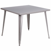 COMMERCIAL GRADE 35.5" SQUARE SILVER METAL INDOOR-OUTDOOR TABLE: <font color=green>FREE SHIPPING!</font>
