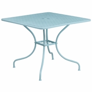 COMMERCIAL GRADE 35.5" SQUARE SKY BLUE INDOOR-OUTDOOR STEEL PATIO TABLE WITH UMBRELLA HOLE <font color=green>FREE SHIPPING!</font>