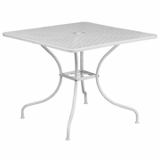 COMMERCIAL GRADE 35.5" SQUARE WHITE INDOOR-OUTDOOR STEEL PATIO TABLE WITH UMBRELLA HOLE <font color=green>FREE SHIPPING!</font>