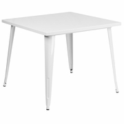 COMMERCIAL GRADE 35.5" SQUARE WHITE METAL INDOOR-OUTDOOR TABLE: <font color=green>FREE SHIPPING!</font>