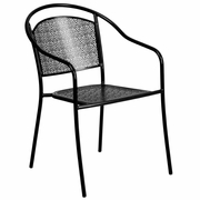 COMMERCIAL GRADE BLACK INDOOR-OUTDOOR STEEL PATIO ARM CHAIR WITH ROUND BACK: <font color=green>FREE SHIPPING!</font>