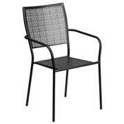 COMMERCIAL GRADE BLACK INDOOR-OUTDOOR STEEL PATIO ARM CHAIR WITH SQUARE BACK: <font color=green>FREE SHIPPING!</font>