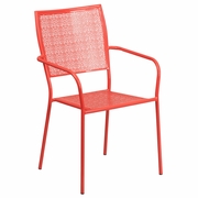 COMMERCIAL GRADE CORAL INDOOR-OUTDOOR STEEL PATIO ARM CHAIR WITH SQUARE BACK: <font color=green>FREE SHIPPING!</font>