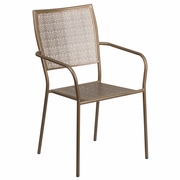 COMMERCIAL GRADE GOLD INDOOR-OUTDOOR STEEL PATIO ARM CHAIR WITH SQUARE BACK: <font color=green>FREE SHIPPING!</font>
