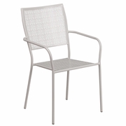 COMMERCIAL GRADE LIGHT GRAY INDOOR-OUTDOOR STEEL PATIO ARM CHAIR WITH SQUARE BACK: <font color=green>FREE SHIPPING!</font>
