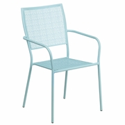 COMMERCIAL GRADE SKY BLUE INDOOR-OUTDOOR STEEL PATIO ARM CHAIR WITH SQUARE BACK: <font color=green>FREE SHIPPING!</font>