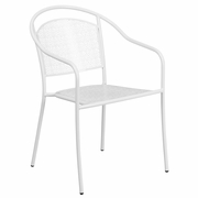 COMMERCIAL GRADE WHITE INDOOR-OUTDOOR STEEL PATIO ARM CHAIR WITH ROUND BACK <font color=green>FREE SHIPPING!</font>
