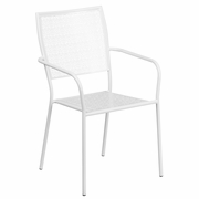 COMMERCIAL GRADE WHITE INDOOR-OUTDOOR STEEL PATIO ARM CHAIR WITH SQUARE BACK <font color=green>FREE SHIPPING!</font>