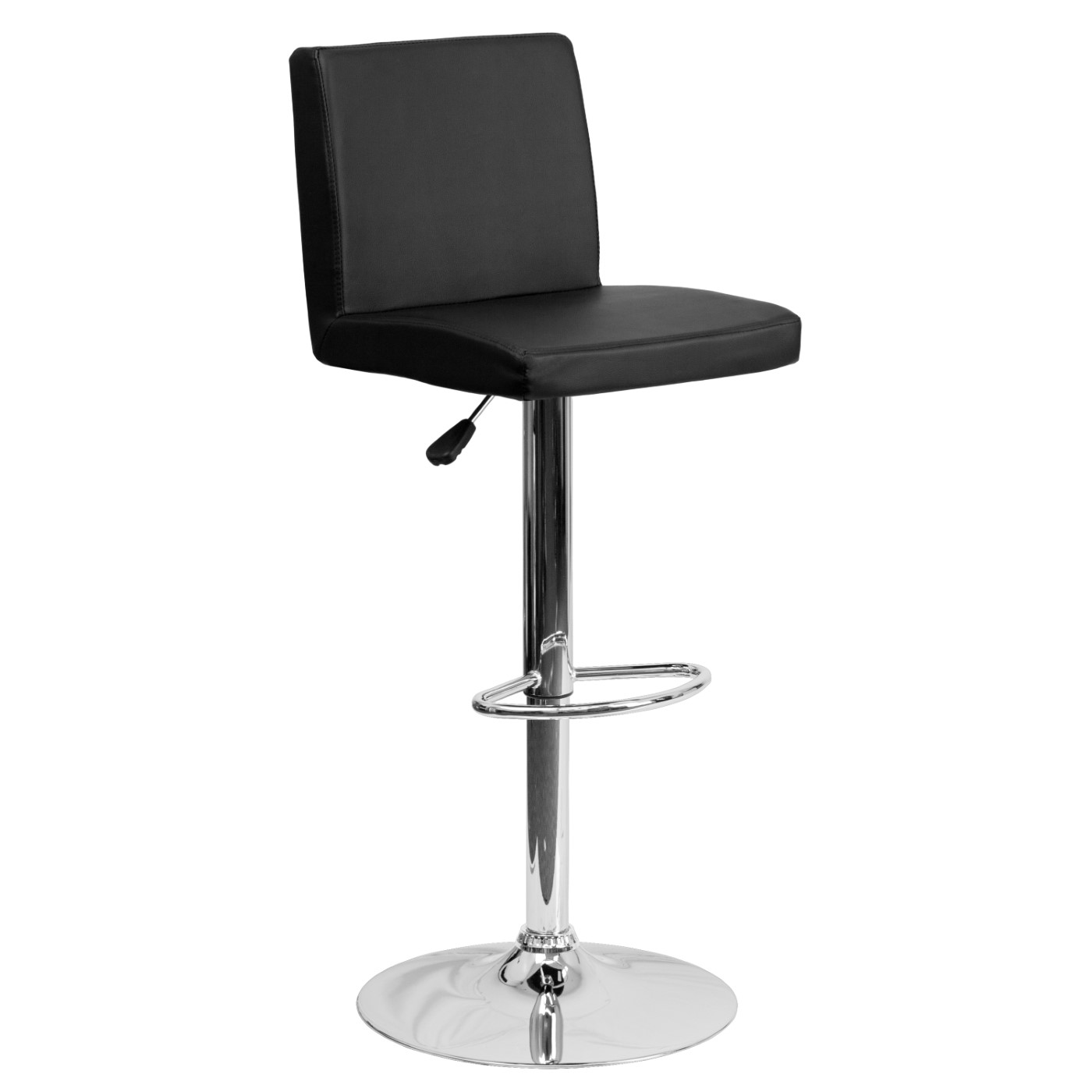CONTEMPORARY BLACK VINYL ADJUSTABLE HEIGHT BARSTOOL WITH PANEL BACK AND CHROME BASE: <font color=green>FREE SHIPPING!</font> CONTEMPORARY BLACK VINYL ADJUSTABLE HEIGHT BARSTOOL WITH PANEL BACK AND CHROME BASE: <font color=green>FREE SHIPPING!</font>