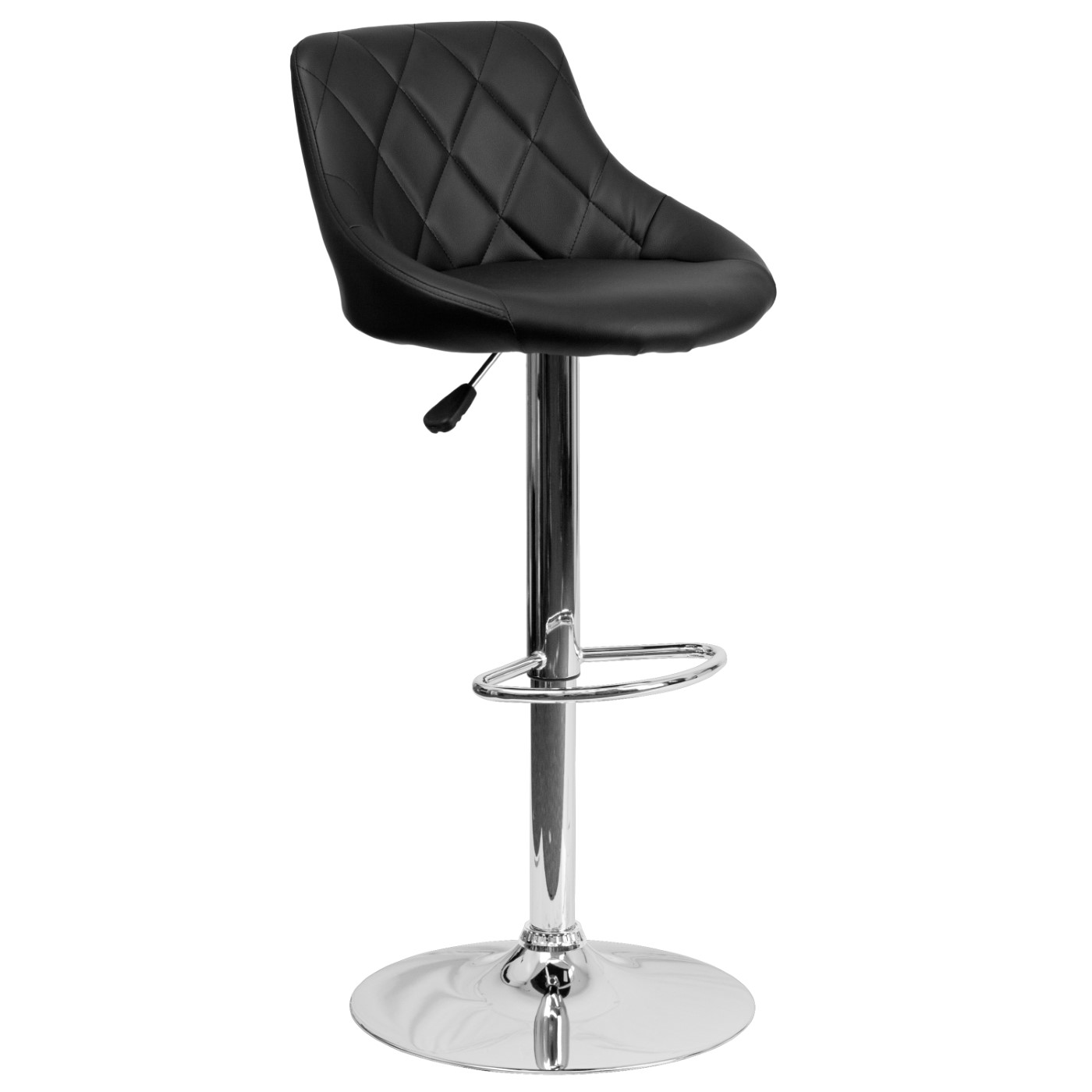 CONTEMPORARY BLACK VINYL BUCKET SEAT ADJUSTABLE HEIGHT BARSTOOL WITH DIAMOND PATTERN BACK AND CHROME BASE: <font color=green>FREE SHIPPING!</font> CONTEMPORARY BLACK VINYL BUCKET SEAT ADJUSTABLE HEIGHT BARSTOOL WITH DIAMOND PATTERN BACK AND CHROME BASE: <font color=green>FREE SHIPPING!</font>