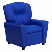 CONTEMPORARY BLUE VINYL KIDS RECLINER WITH CUP HOLDER: <font color=green>FREE SHIPPING!</font>