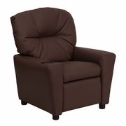 CONTEMPORARY BROWN LEATHERSOFT KIDS RECLINER WITH CUP HOLDER: <font color=green>FREE SHIPPING!</font>