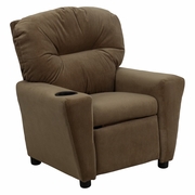 CONTEMPORARY BROWN MICROFIBER KIDS RECLINER WITH CUP HOLDER: <font color=green>FREE SHIPPING!</font>
