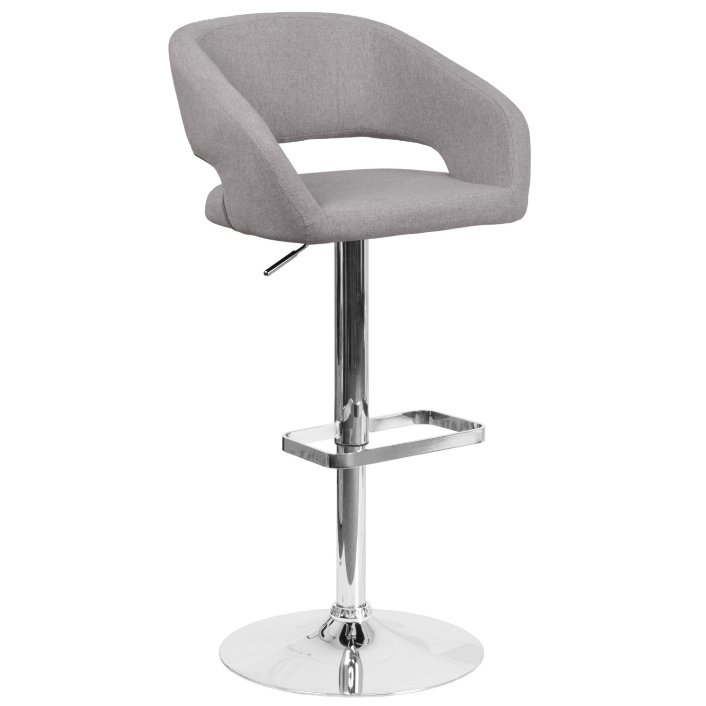 CONTEMPORARY GRAY FABRIC ADJUSTABLE HEIGHT BARSTOOL WITH ROUNDED MID-BACK AND CHROME BASE: <font color=green>FREE SHIPPING!</font> CONTEMPORARY GRAY FABRIC ADJUSTABLE HEIGHT BARSTOOL WITH ROUNDED MID-BACK AND CHROME BASE: <font color=green>FREE SHIPPING!</font>