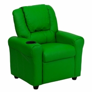CONTEMPORARY GREEN VINYL KIDS RECLINER WITH CUP HOLDER AND HEADREST: <font color=green>FREE SHIPPING!</font>