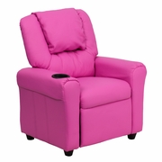 CONTEMPORARY HOT PINK VINYL KIDS RECLINER WITH CUP HOLDER AND HEADREST: <font color=green>FREE SHIPPING!</font>