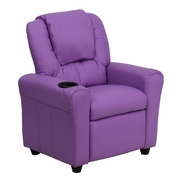 CONTEMPORARY LAVENDER VINYL KIDS RECLINER WITH CUP HOLDER AND HEADREST: <font color=green>FREE SHIPPING!</font>