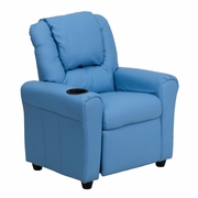 CONTEMPORARY LIGHT BLUE VINYL KIDS RECLINER WITH CUP HOLDER AND HEADREST: <font color=green>FREE SHIPPING!</font>