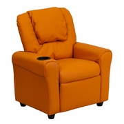 CONTEMPORARY ORANGE VINYL KIDS RECLINER WITH CUP HOLDER AND HEADREST: <font color=green>FREE SHIPPING!</font>