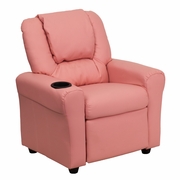 CONTEMPORARY PINK VINYL KIDS RECLINER WITH CUP HOLDER AND HEADREST: <font color=green>FREE SHIPPING!</font>