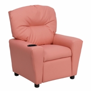 CONTEMPORARY PINK VINYL KIDS RECLINER WITH CUP HOLDER: <font color=green>FREE SHIPPING!</font>