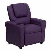 CONTEMPORARY PURPLE VINYL KIDS RECLINER WITH CUP HOLDER AND HEADREST: <font color=green>FREE SHIPPING!</font>