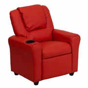 CONTEMPORARY RED VINYL KIDS RECLINER WITH CUP HOLDER AND HEADREST: <font color=green>FREE SHIPPING!</font>