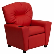 CONTEMPORARY RED VINYL KIDS RECLINER WITH CUP HOLDER: <font color=green>FREE SHIPPING!</font>