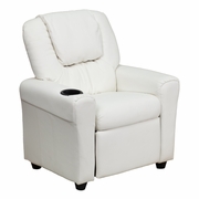 CONTEMPORARY WHITE VINYL KIDS RECLINER WITH CUP HOLDER AND HEADREST: <font color=green>FREE SHIPPING!</font>