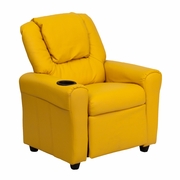 CONTEMPORARY YELLOW VINYL KIDS RECLINER WITH CUP HOLDER AND HEADREST: <font color=green>FREE SHIPPING!</font>
