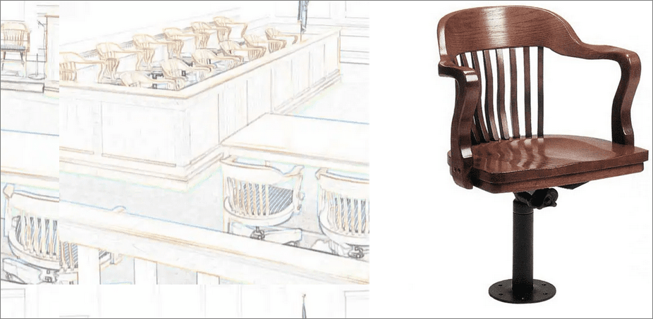 JURY CHAIRS BOLT TO FLOOR. HEIGHT ADJUSTABLE. SOLID OAK FOR DURABILITY. JURY CHAIRS BOLT TO FLOOR. HEIGHT ADJUSTABLE. SOLID OAK FOR DURABILITY.