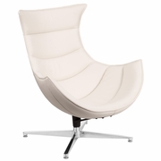 CREAMY WHITE LEATHERSOFT SWIVEL COCOON CHAIR <font color=green>FREE SHIPPING!</font>